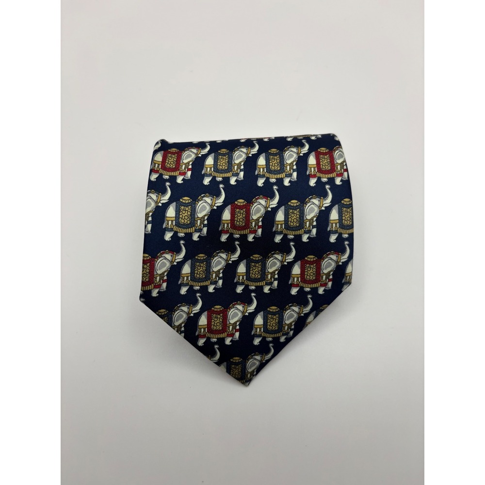 Rene Chagal Navy Blue Elephant Print Hand Made Necktie Novelty Animal Pattern